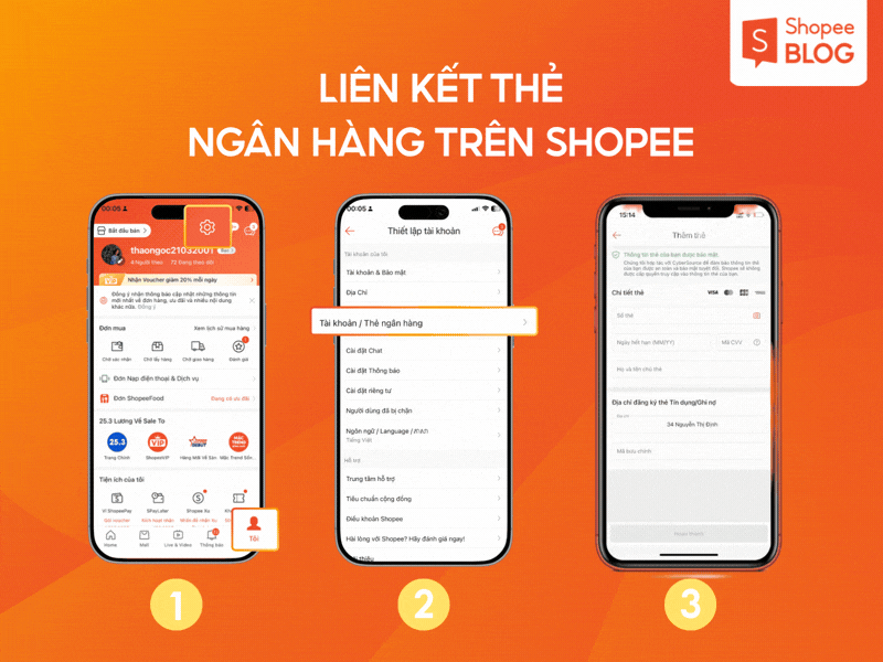 liên kết tài khoản ngân hàng với Shopee