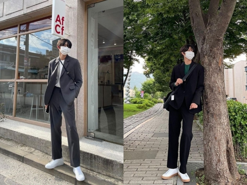 Quần tây đen ống gọn phối cùng áo blazer nam