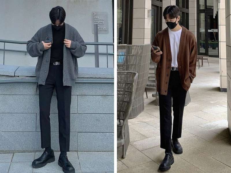 Mix cardigan với quần tây cho nam đi Sapa