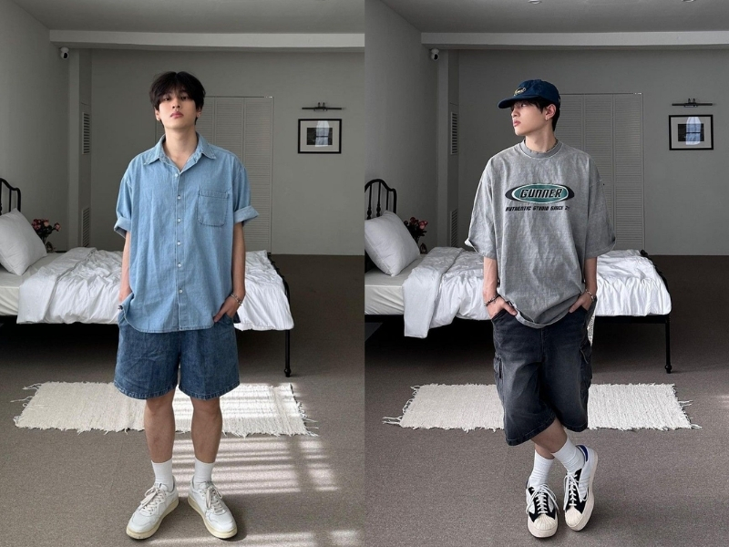 Quần short trên gối kết hợp áo đơn giản cho nam 60kg