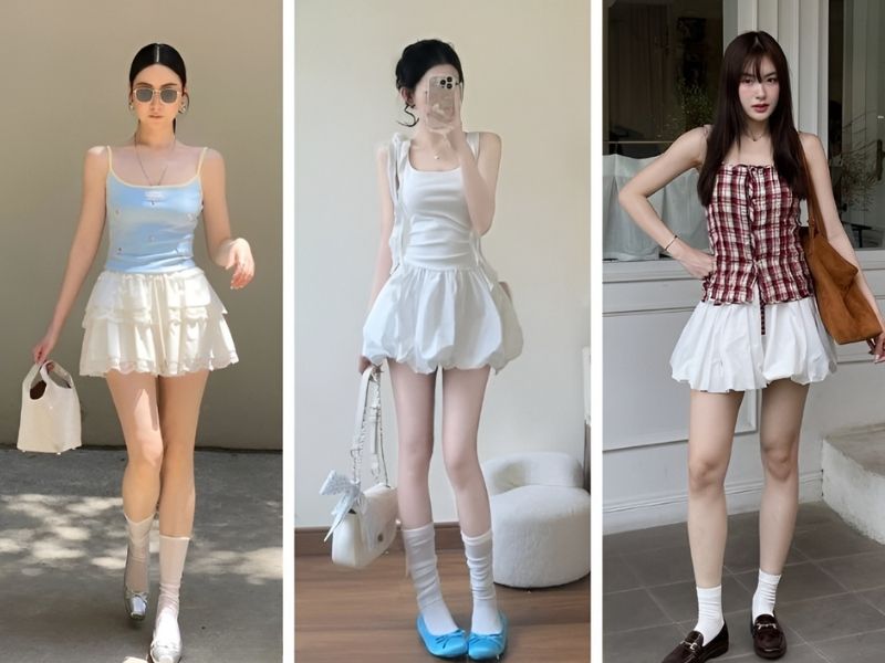 Phối chân váy trắng và áo hai dây