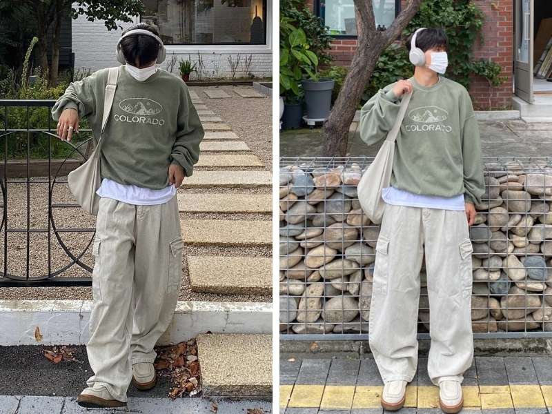 Phối sweater với quần kaki cho nam đi Sapa