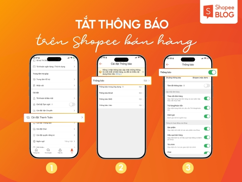 cách tắt thông báo trên Shopee Bán Hàng