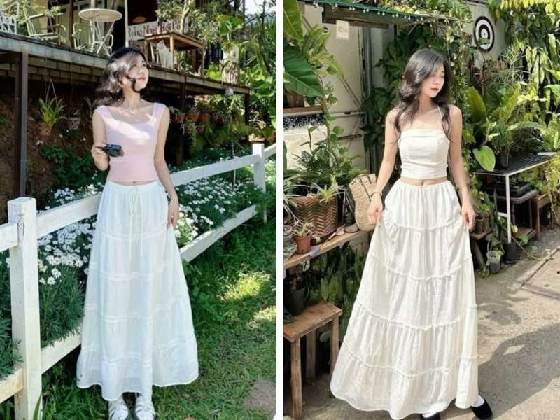 Mẫu chân váy dài cho dáng quả lê