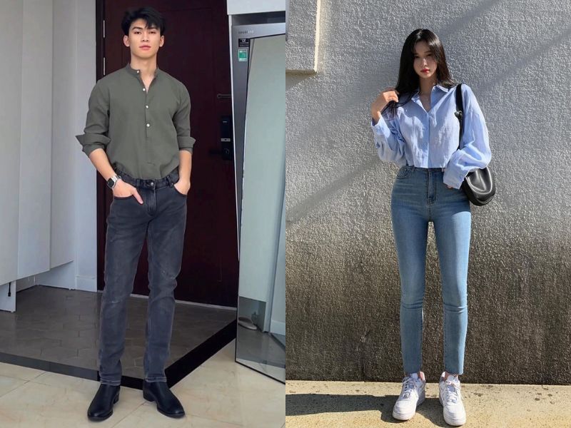 áo sơ mi oxford với skinny jeans