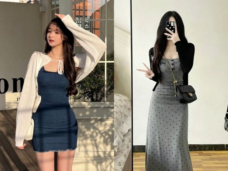 Cách phối áo cardigan ngắn cùng váy body