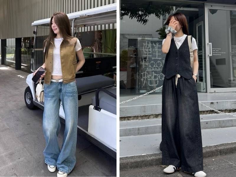 Gile mix quần jean cho dáng tam giác ngược