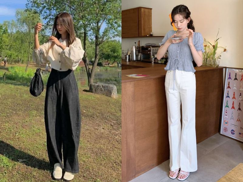 áo blouse quần ống đứng cap cao