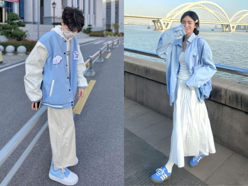 áo sơ mi và jacket baby blue