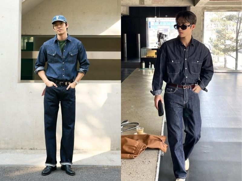 Áo thun trơn kết hợp quần jean cho nam