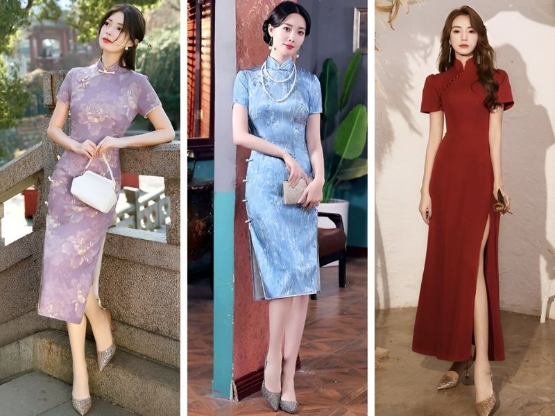 Phối sườn xám với giày sequin
