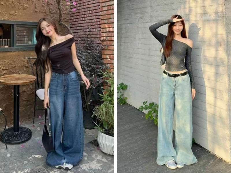 Mẫu quần jean ống rộng cho dáng quả lê