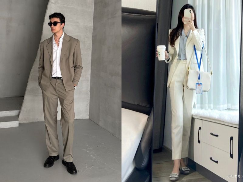 áo blazer quần ống suông