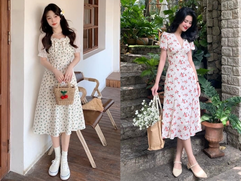 Đầm midi hoa nhí cho nữ đẹp