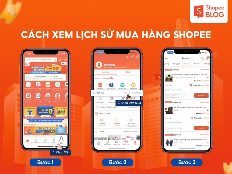 Cách xem lịch sử mua hàng trên Shopee
