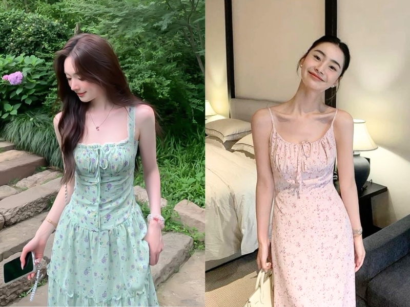 Đầm hai dây hoa nhí