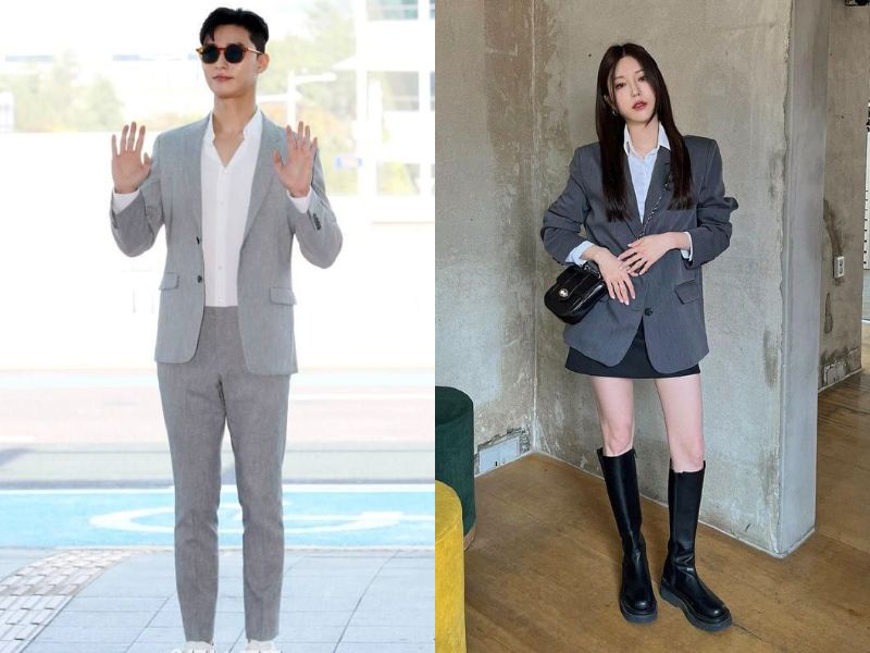 áo sơ mi trắng blazer xám cự giải
