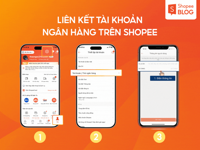 liên kết tài khoản ngân hàng với Shopee
