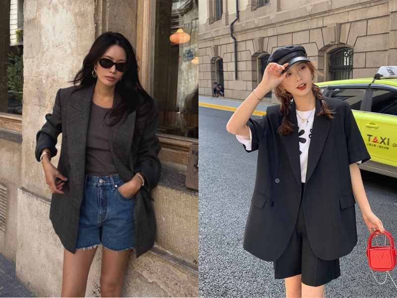 Quần short mix áo blazer cho người thấp