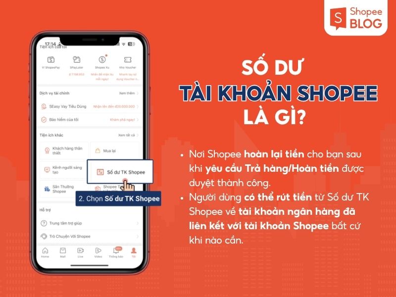 Mục Số dư tài khoản Shopee trên ứng dụng Shopee