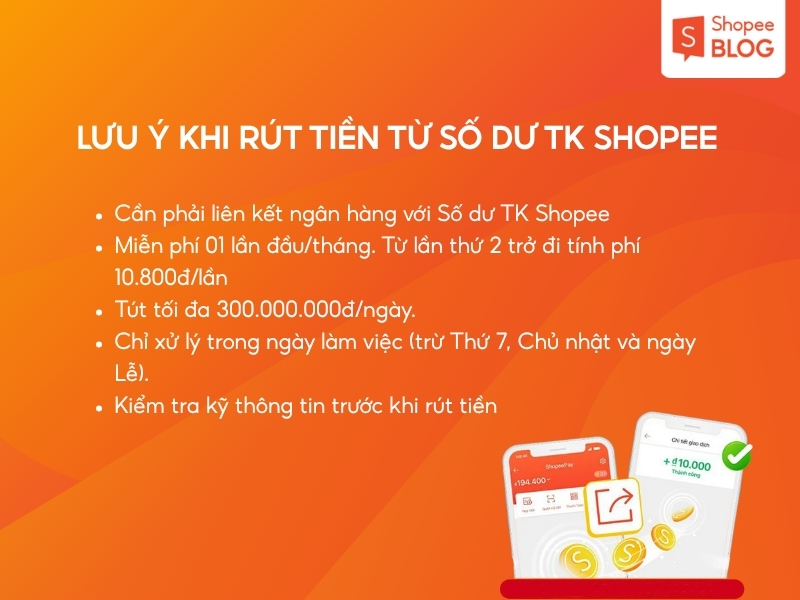 lưu ý khi rút tiền từ tài khoản Shopee