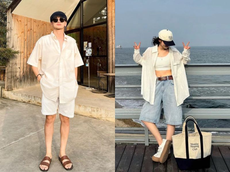 áo sơ mi oversize quần short