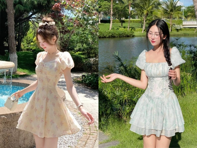 Đầm xòe hoa nhí nữ tính và nhẹ nhàng