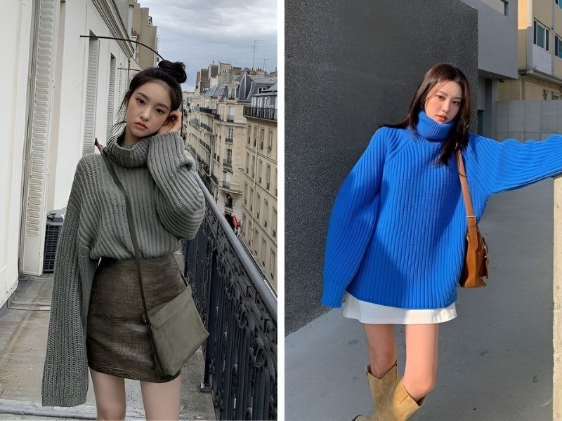 Phối chân váy và áo cổ lọ