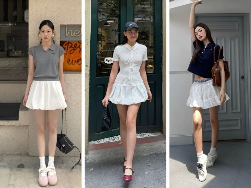 Phối áo polo và chân váy trắng ngắn