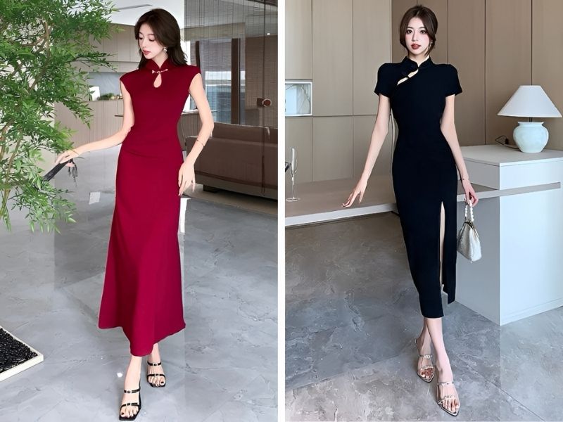 Phối sườn xám với giày cao gót dây