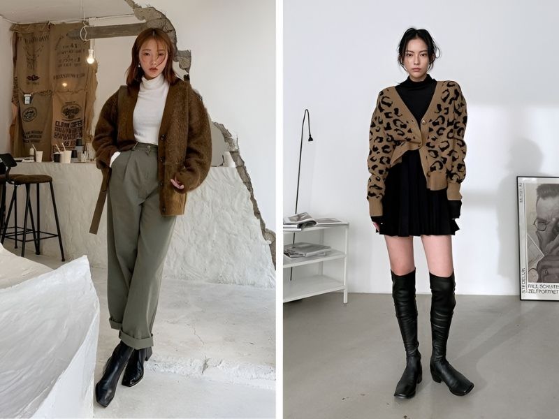 Phối áo cổ lọ và áo cardigan