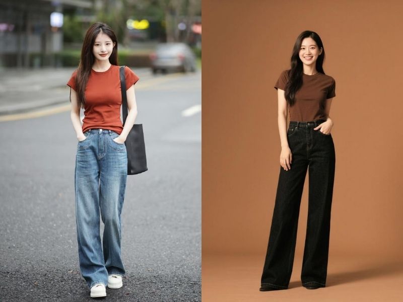 Set jean và áo thun tối giản đi chùa