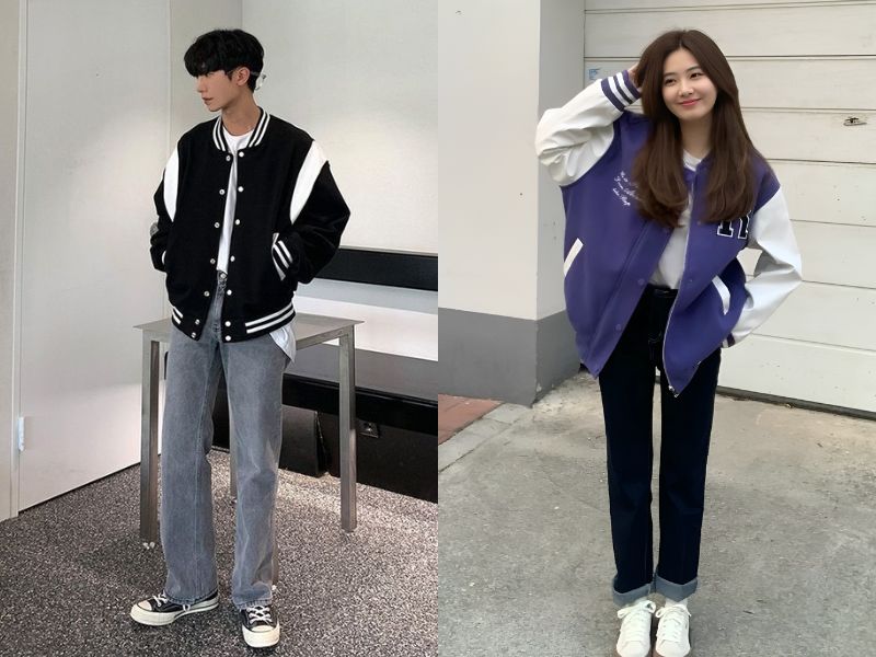 áo thun trắng bomber và quần jeans