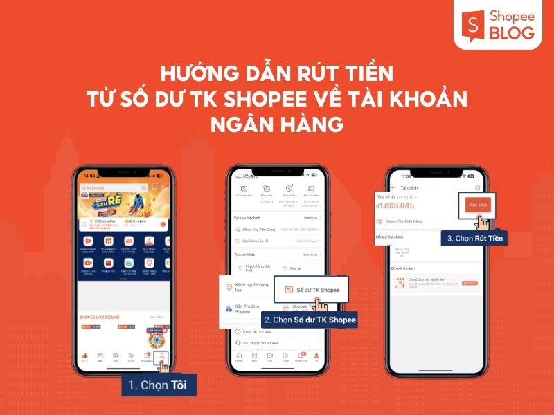 Hướng dẫn rút tiền từ Số dư TK Shopee về tài khoản ngân hàng 