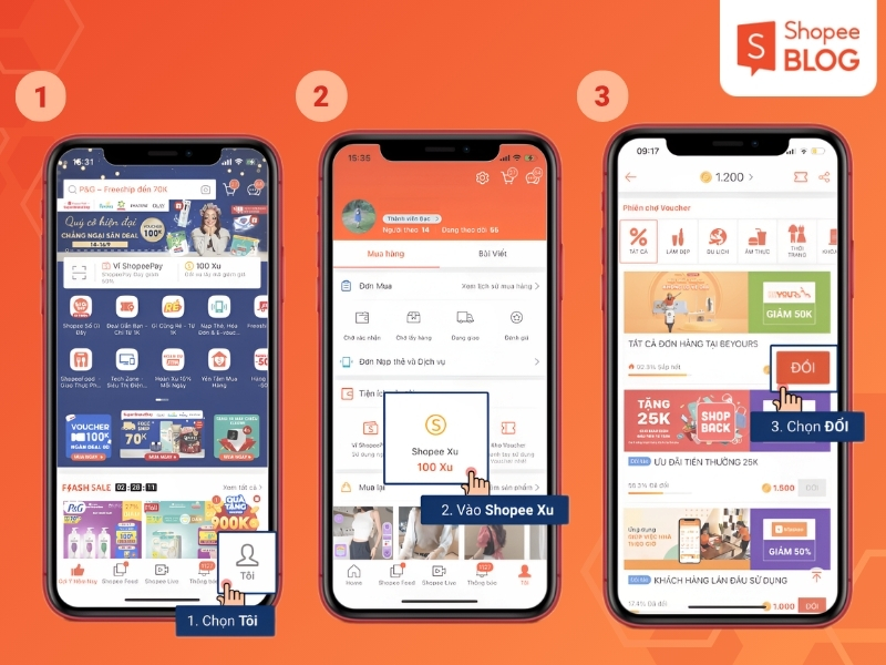 Dùng Shopee Xu đổi voucher