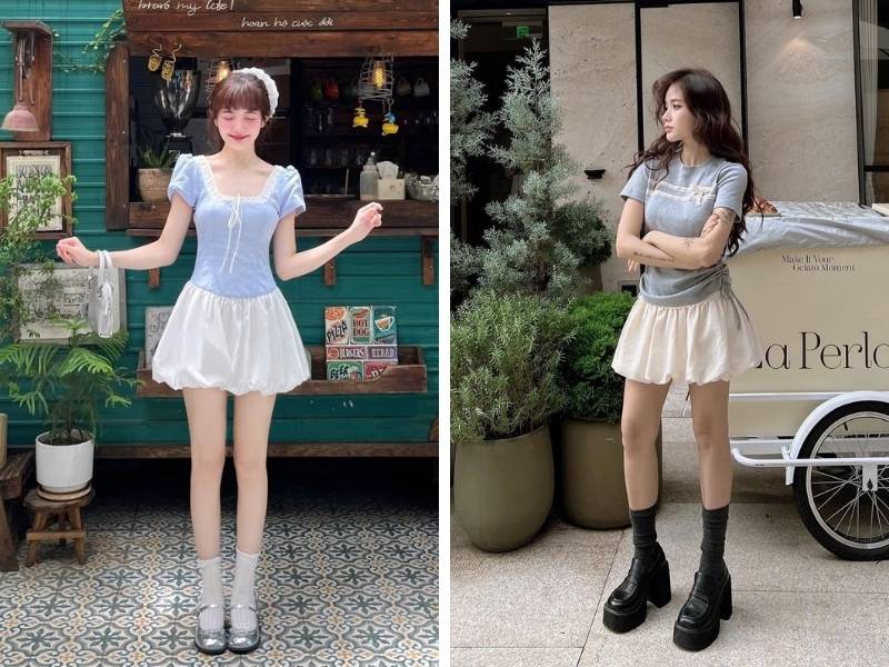 Croptop phối chân váy cho dáng tam giác ngược