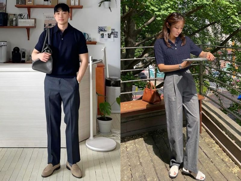 áo polo navy quần âu xám