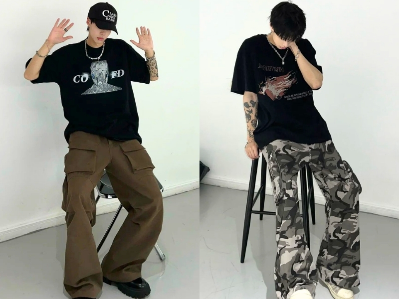 Áo thun form vừa và quần basic cho nam 60kg