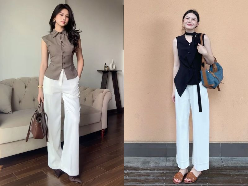 áo gile quần ống rộng