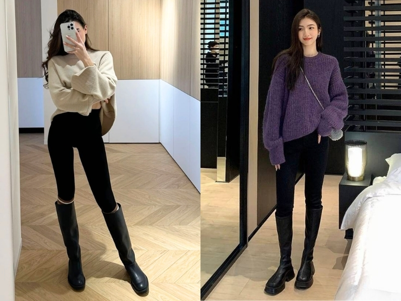 Sweater oversize phối quần legging