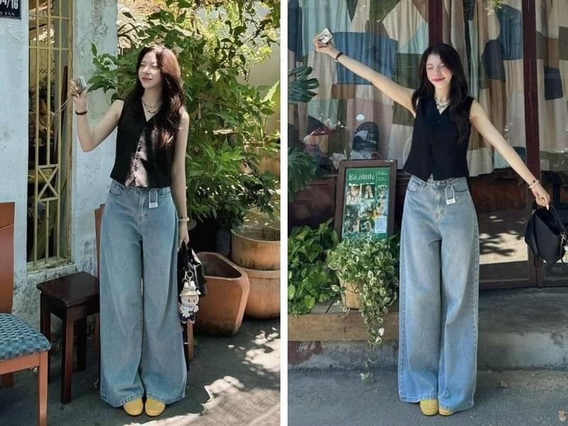 Phối gile với quần jean cho dáng tam giác ngược
