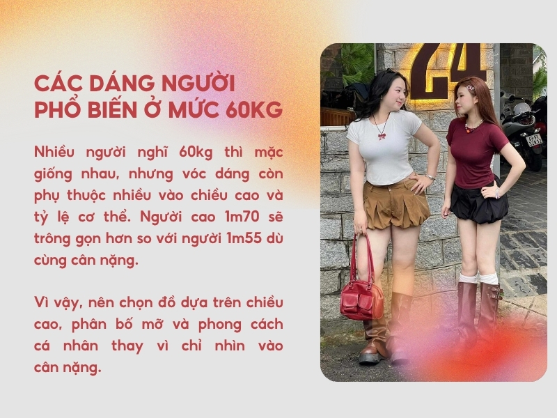 Các dáng người phổ biến ở mức 60kg