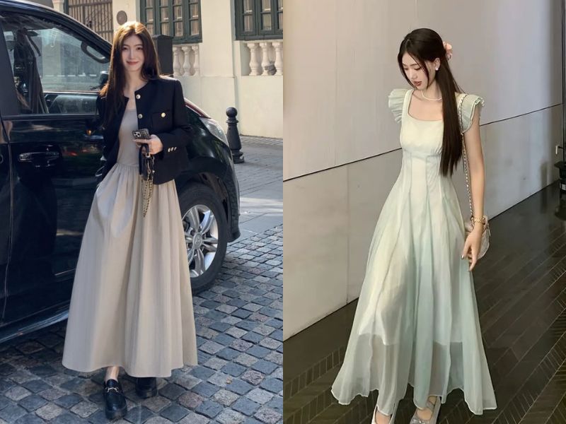 váy midi chiết eo