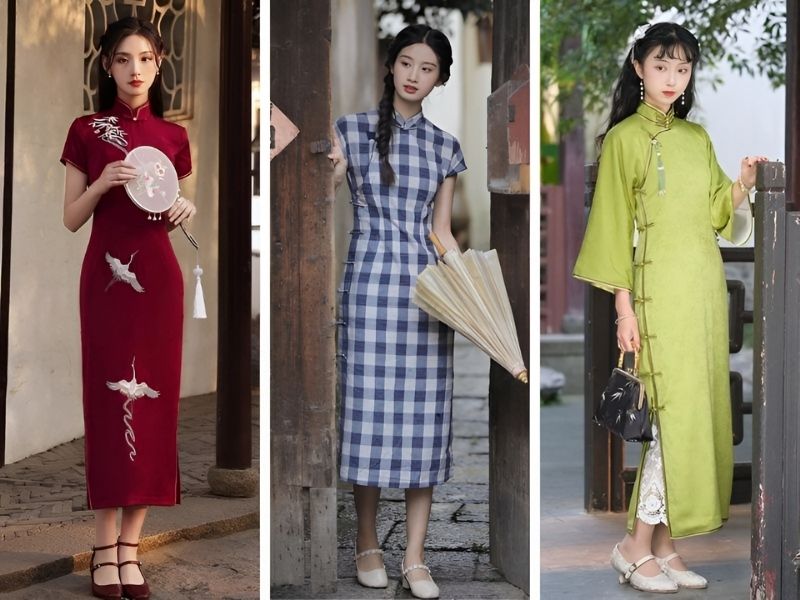 Phối sườn xám và giày búp bê có quai