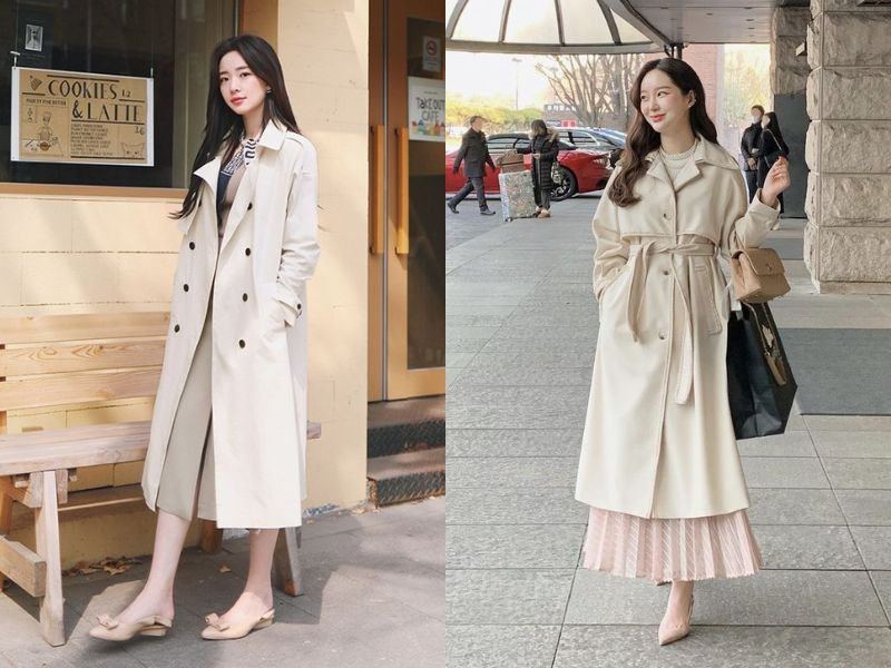 váy dài với trench coat xử nữ