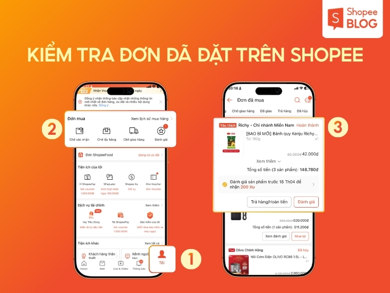 Kiểm tra đơn hàng đã đặt trên Shopee