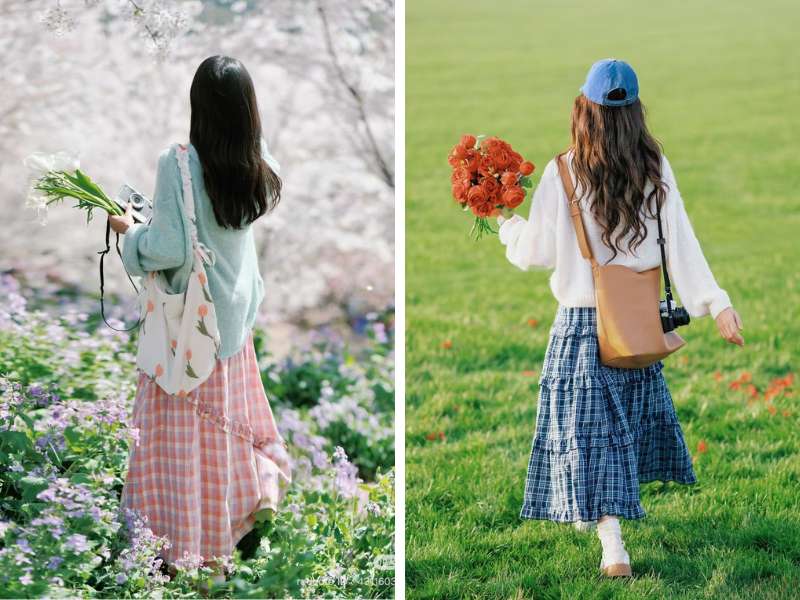 Cách phối chân váy dài và áo sweater đi Sapa