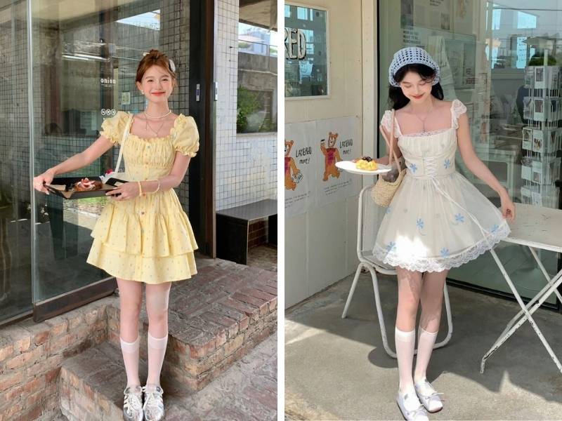 Mix đầm corset ngắn cho dáng tam giác ngược