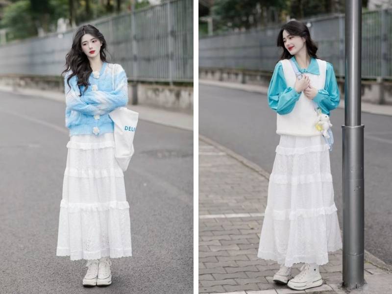 Phối chân váy ren cho dáng tam giác ngược