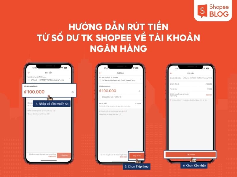 Hướng dẫn rút tiền từ Số dư TK Shopee về tài khoản ngân hàng 